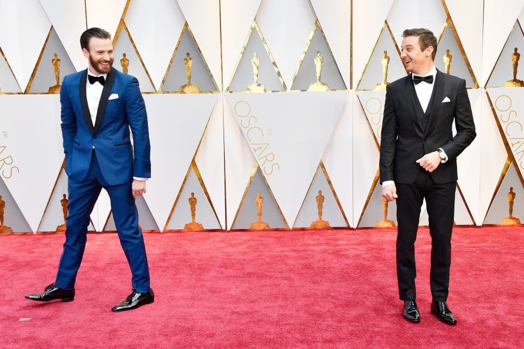 HOLLYWOOD, CA - FEBRUARY 26:  Actors Chris Evans (L) and Jeremy Renner attend the 89th Annual Academy Awards at Hollywood & Highland Center on February 26, 2017 in Hollywood, California.  (Photo by Frazer Harrison/Getty Images)