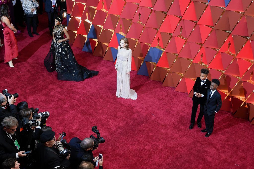 HOLLYWOOD, CA - FEBRUARY 26:  Actors Janelle Monae, Isabelle Huppert, Jaden Piner, Alex R. Hibbert and Halle Barry attend the 89th Annual Academy Awards at Hollywood & Highland Center on February 26, 2017 in Hollywood, California.  (Photo by Kevork Djansezian/Getty Images)