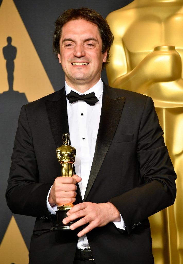 HOLLYWOOD, CA - FEBRUARY 26:  Sound Editor Sylvain Bellemare, winner of the Best Sound Editing award for 'Arrival' poses in the press room during the 89th Annual Academy Awards at Hollywood & Highland Center on February 26, 2017 in Hollywood, California.  (Photo by Frazer Harrison/Getty Images)