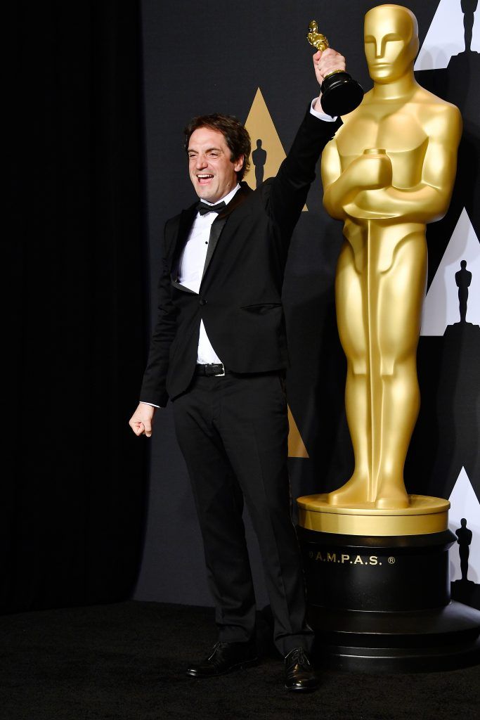 HOLLYWOOD, CA - FEBRUARY 26:  Sound Editor Sylvain Bellemare, winner of the Best Sound Editing award for 'Arrival' poses in the press room during the 89th Annual Academy Awards at Hollywood & Highland Center on February 26, 2017 in Hollywood, California.  (Photo by Frazer Harrison/Getty Images)