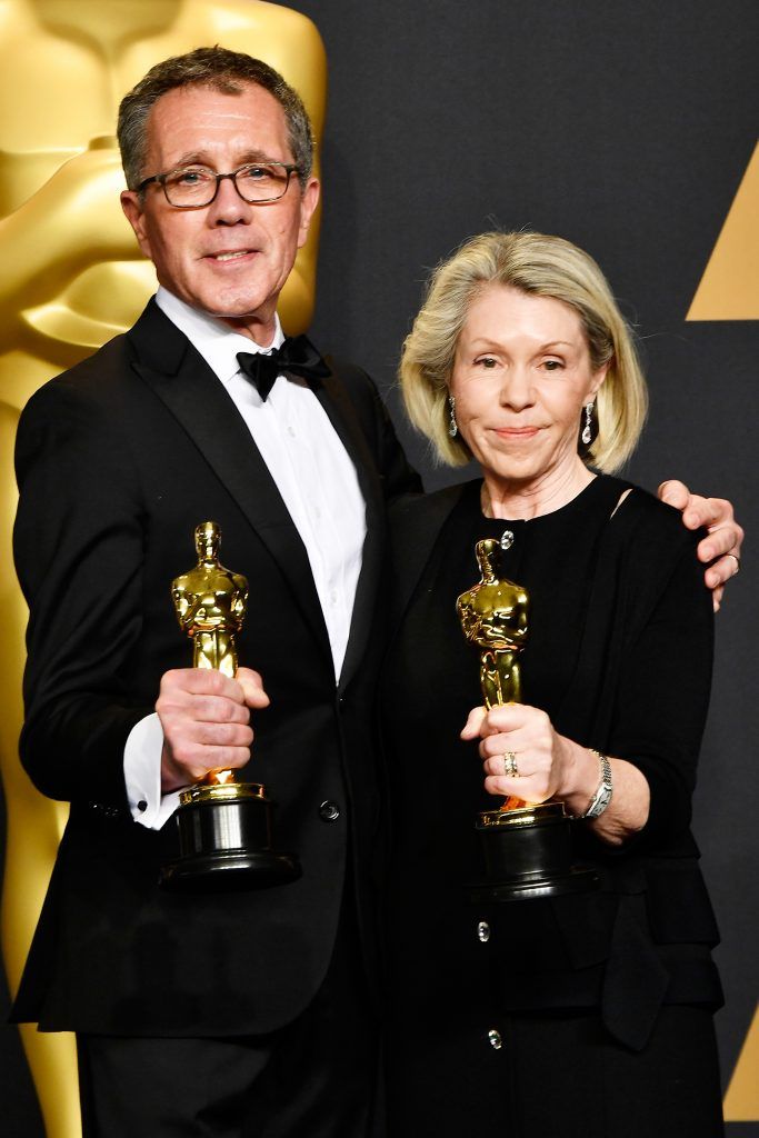 HOLLYWOOD, CA - FEBRUARY 26:  Production designer David Wasco and art director Sandy Reynolds-Wasco, winners of Best Production Design for 'La La Land' pose in the press room during the 89th Annual Academy Awards at Hollywood & Highland Center on February 26, 2017 in Hollywood, California.  (Photo by Frazer Harrison/Getty Images)