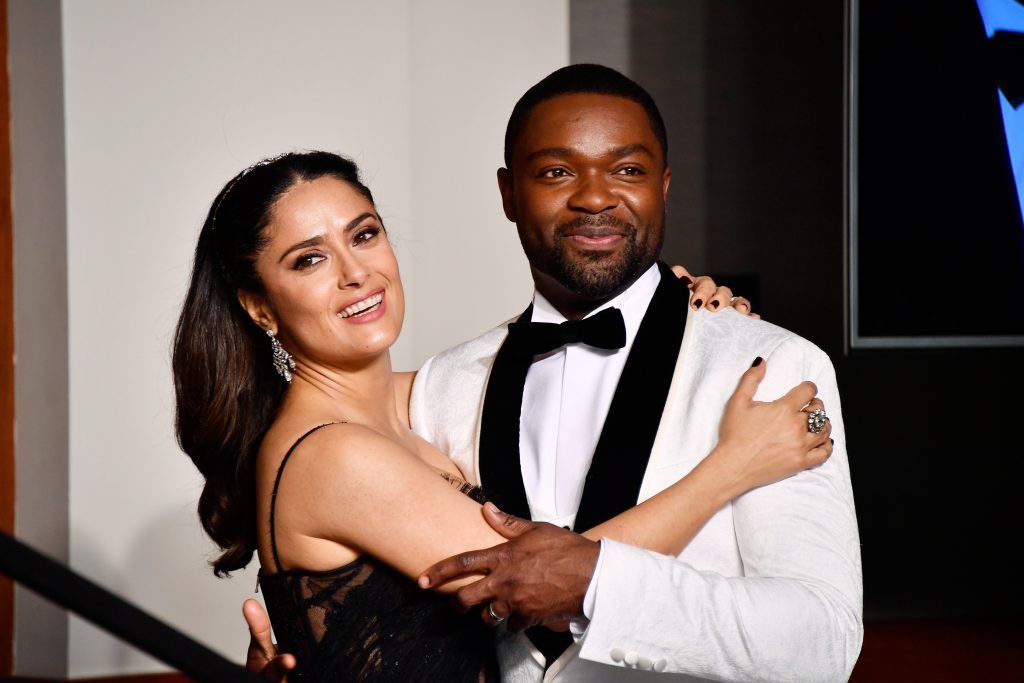 HOLLYWOOD, CA - FEBRUARY 26:  Actors Salma Hayek (L) and David Oyelowo pose in the press room during the 89th Annual Academy Awards at Hollywood & Highland Center on February 26, 2017 in Hollywood, California.  (Photo by Frazer Harrison/Getty Images)