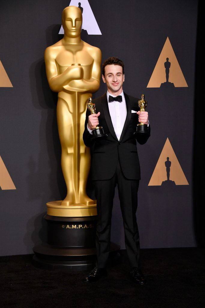 HOLLYWOOD, CA - FEBRUARY 26: Composer Justin Hurwitz, winner of Best Original Score and Best Original Song for 'La La Land' poses in the press room during the 89th Annual Academy Awards at Hollywood & Highland Center on February 26, 2017 in Hollywood, California.  (Photo by Frazer Harrison/Getty Images)