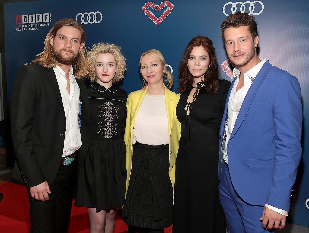 Director Juanita Wilson (Centre) with  Actors Jake Weary, Julia Garner, Anna Friel and Nick Roux  at the Audi Dublin International Film Festival special presentation Irish Premiere of Tomato Red at the Lighthouse Cinema, Dublin (Picture: Brian McEvoy).