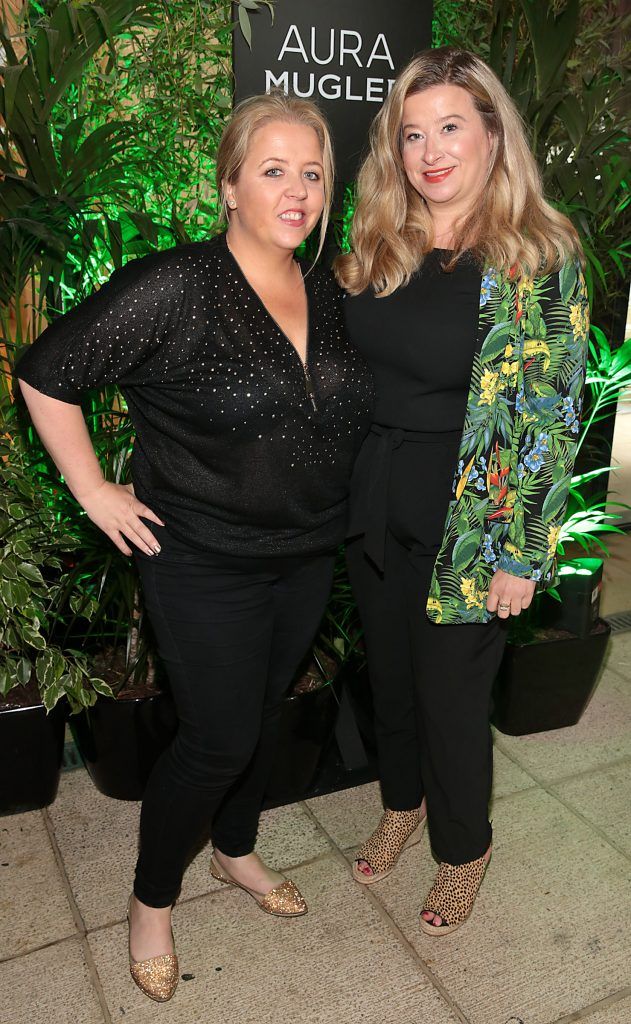 Sue Jordan and Mags Lynch pictured at the Aura Mugler Fragrance launch at The Morrison Hotel, Dublin. Picture by Brian McEvoy