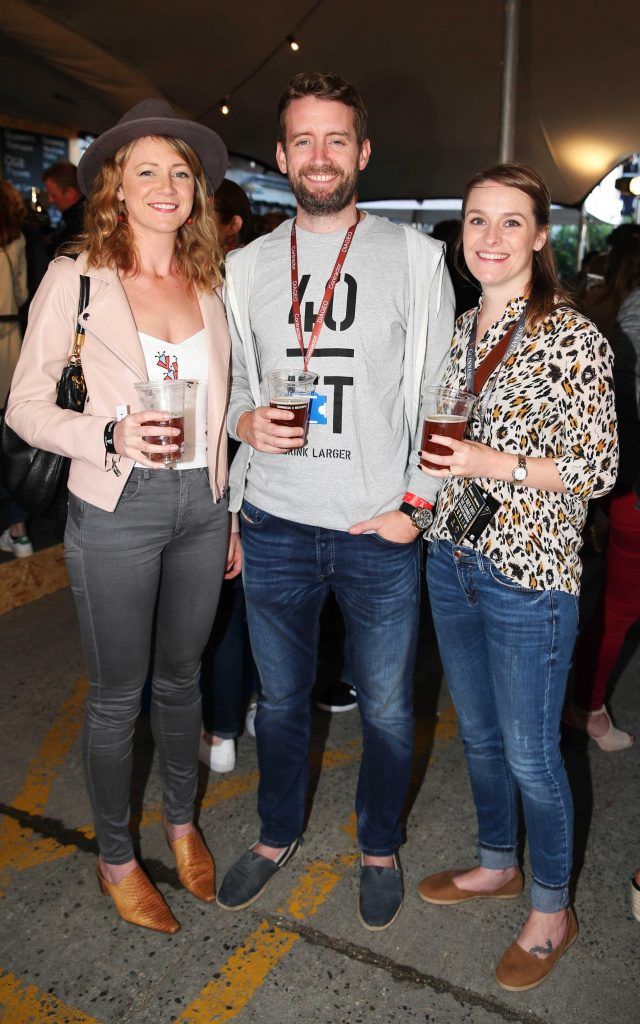 Liz Breen , Eoin and Kim Dunphy pictured at Guinness X Meatopia at The Open Gate Brewery, St. James' Gate, Dublin. Photograph: Leon Farrell / Photocall Ireland