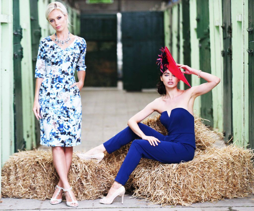 Pictured is models Gracie and sarah as top Irish stylist, Courtney Smith, is announced as a judge for the Dundrum Town Centre Ladies Day at the Dublin Horse Show in the RDS 10th August. Photograph: Leon Farrell / Photocall.