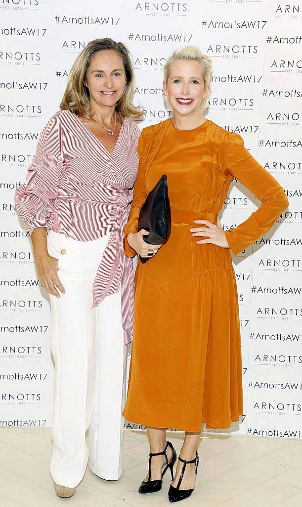 Debbie O'Donnell and Aisling O'Loughlin at the Arnotts Autumn Winter 2017 Womenswear Collection Preview. Photo by Kieran Harnett