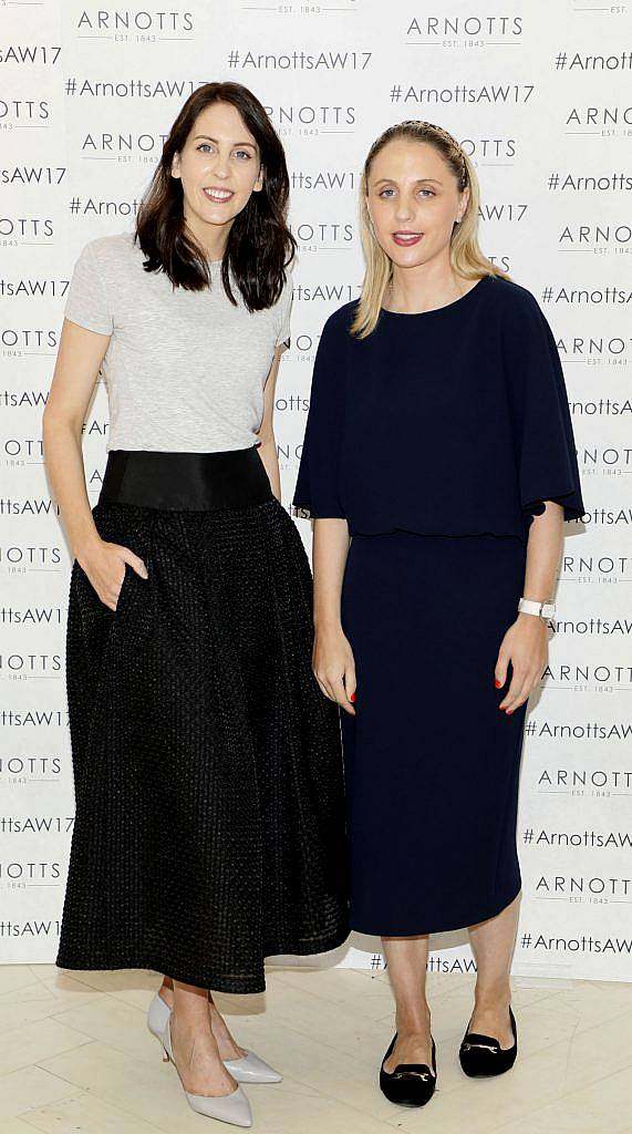 Niamh O'Neill and Katie Colgan at the Arnotts Autumn Winter 2017 Womenswear Collection Preview. Photo by Kieran Harnett