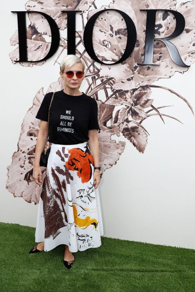 French film producer Melita Toscan du Plantier poses during the photocall before Christian Dior 2017 fall/winter Haute Couture collection show in Paris on July 3, 2017. (Photo by Patrick Kovarik/AFP/Getty Images)
