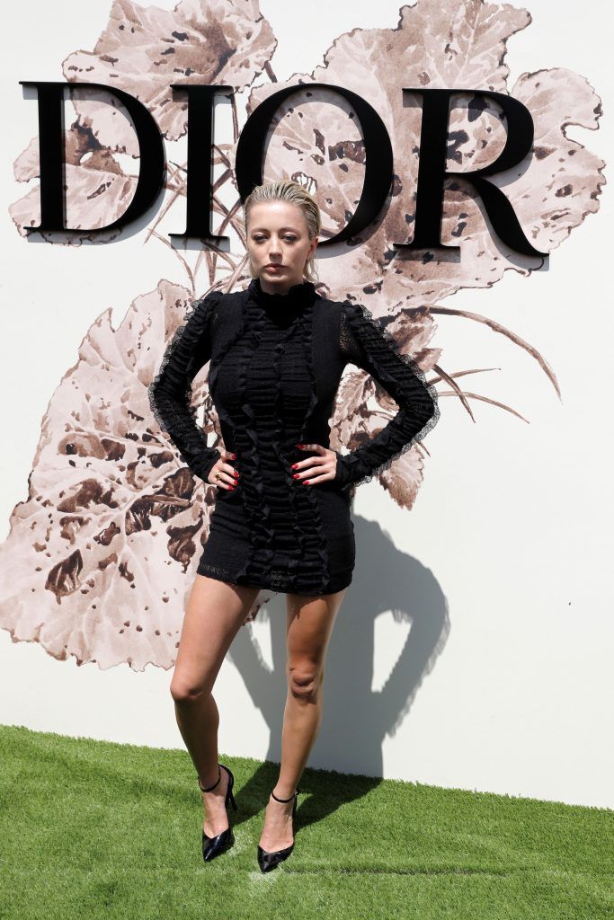 Caroline Vreeland poses during the photocall before Christian Dior 2017 fall/winter Haute Couture collection show in Paris on July 3, 2017. (Photo by Patrick Kovarik/AFP/Getty Images)