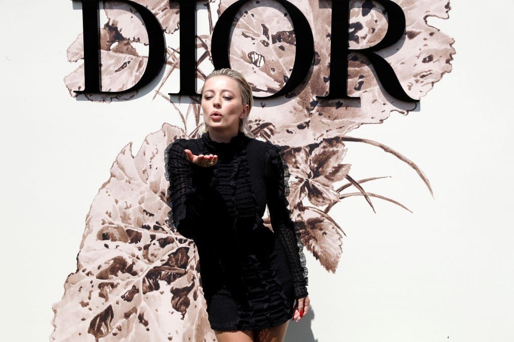 Caroline Vreeland poses during the photocall before Christian Dior 2017 fall/winter Haute Couture collection show in Paris on July 3, 2017. (Photo by Patrick Kovarik/AFP/Getty Images)