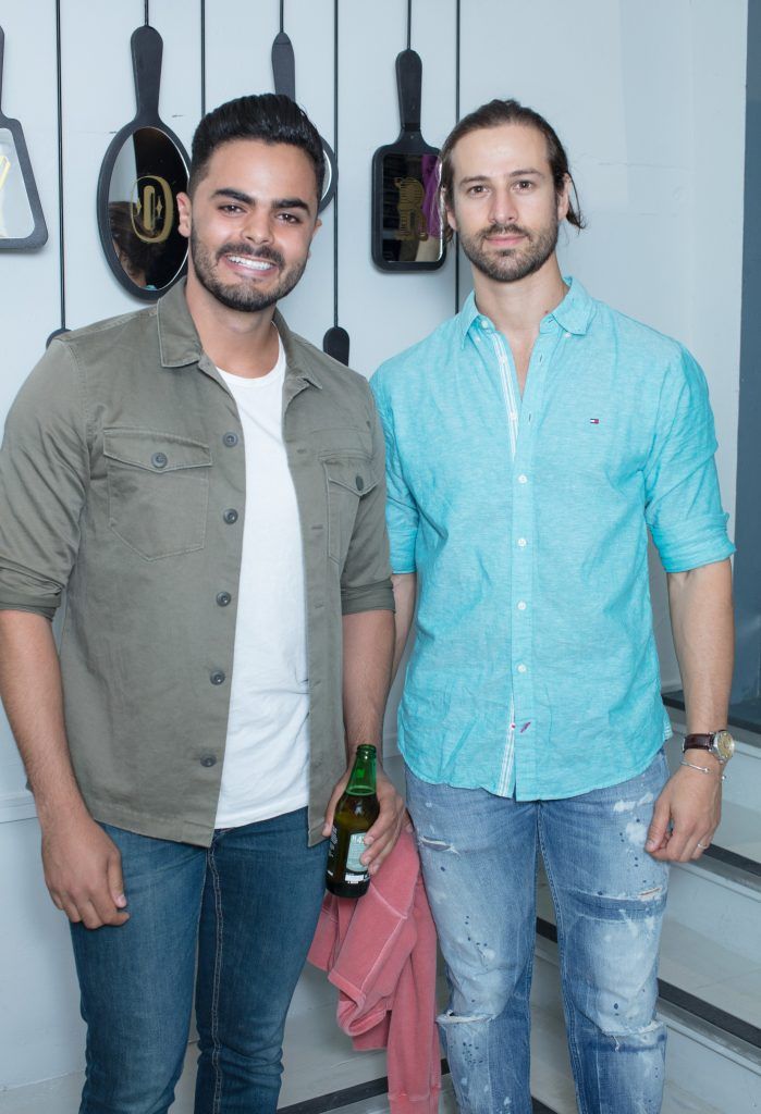 Guilherme Souza & Caio Thomaselli pictured at the first ever Lynx pop-up shop in Ireland. Guys can drop into 60 South William Street to avail of haircuts from Lynx grooming experts - redeemable with product. Photo: Anthony Woods
