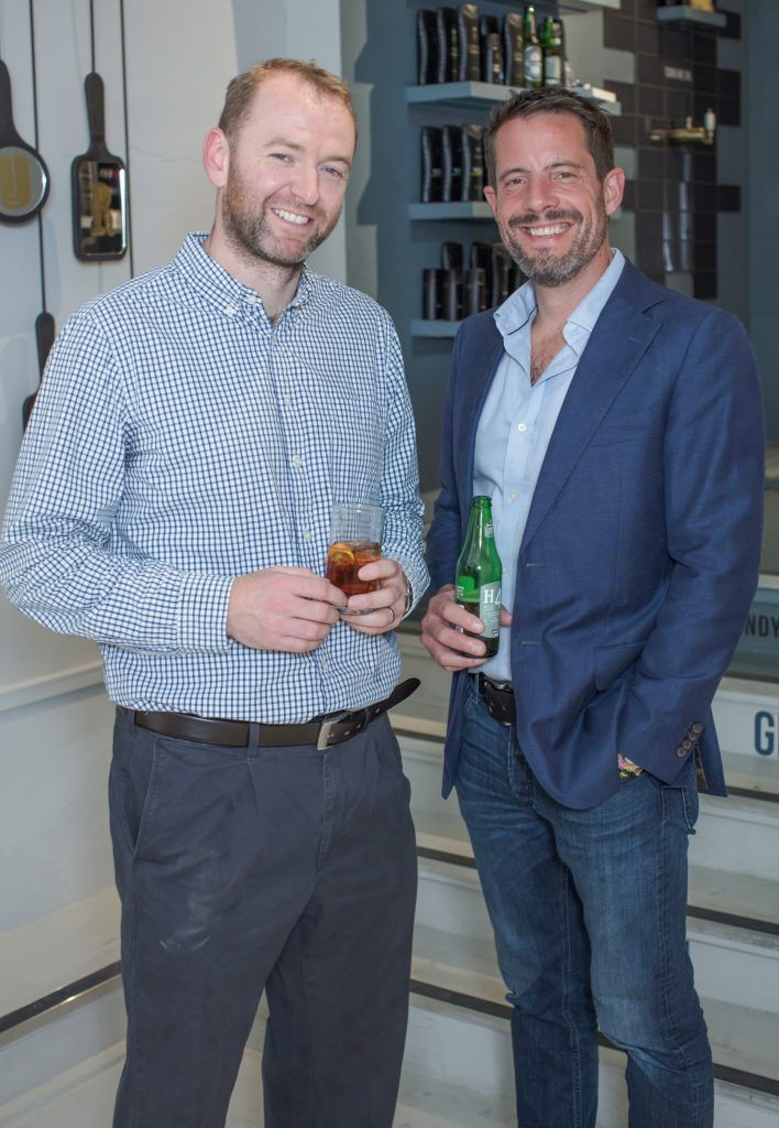 Peter Hatton & Nick Johnson pictured at the first ever Lynx pop-up shop in Ireland. Guys can drop into 60 South William Street to avail of haircuts from Lynx grooming experts - redeemable with product. Photo: Anthony Woods