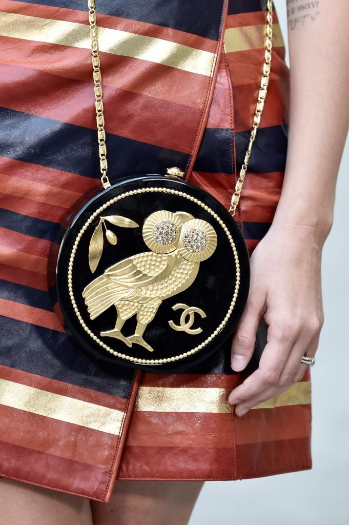 Kaya Scodelario, bag detail, attends the Chanel Haute Couture Fall/Winter 2017-2018 show as part of Haute Couture Paris Fashion Week on July 4, 2017 in Paris, France.  (Photo by Pascal Le Segretain/Getty Images)