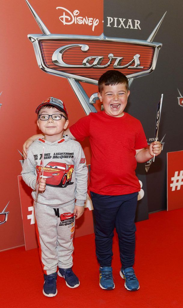 Tito (5) and Enrico Patrizi from Mullingar (7) pictured at the Irish premiere of Disney Pixar's Cars 3 in the Odeon Cinema Point Square, 9th July 2017. Picture by Andres Poveda