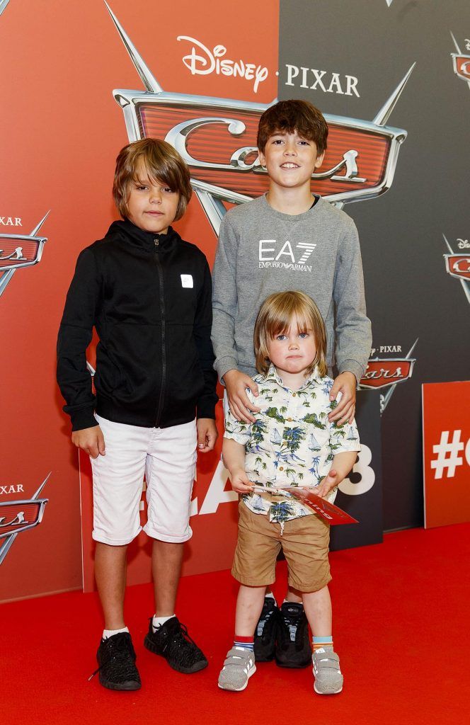 Tom (10), Harry (3) Conor Yaxley (12) from Dalky pictured at the Irish premiere of Disney Pixar's Cars 3 in the Odeon Cinema Point Square, 9th July 2017. Picture by Andres Poveda