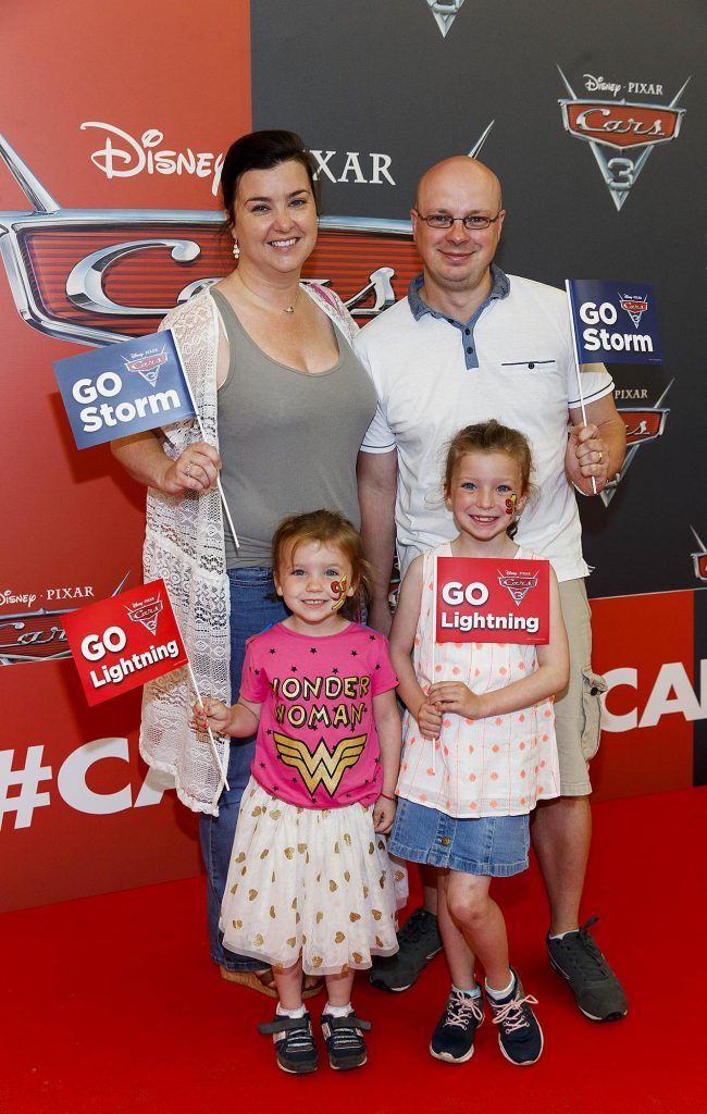 Adrienne, Sorcha (5), Sadhbh (8) and Conor Hannon from Belgard pictured at the Irish premiere of Disney Pixar's Cars 3 in the Odeon Cinema Point Square, 9th July 2017. Picture by Andres Poveda