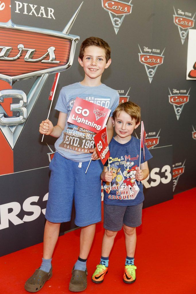 Adam (10) and Shane Butler (4) from Blackrock pictured at the Irish premiere of Disney Pixar's Cars 3 in the Odeon Cinema Point Square, 9th July 2017. Picture by Andres Poveda