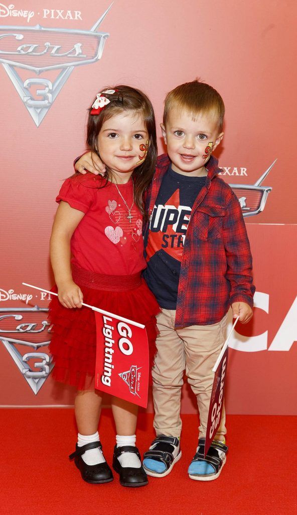 Maria and Nikita Musteata pictured at the Irish premiere of Disney Pixar's Cars 3 in the Odeon Cinema Point Square, 9th July 2017. Picture by Andres Poveda