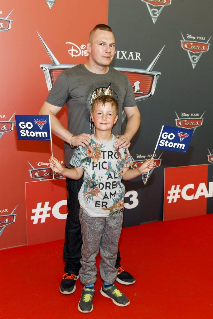 Jacob Nowicki and son Oscar (7) from Bray pictured at the Irish premiere of Disney Pixar's Cars 3 in the Odeon Cinema Point Square, 9th July 2017. Picture by Andres Poveda