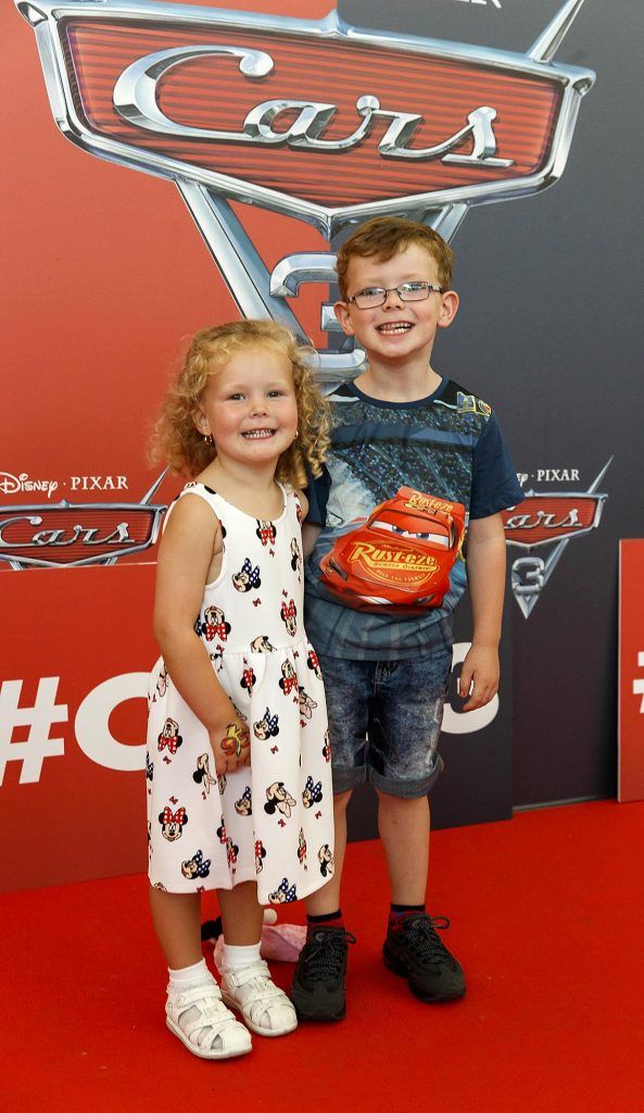 Libby (3) and Logan Connolly (5) from Ringsend pictured at the Irish premiere of Disney Pixar's Cars 3 in the Odeon Cinema Point Square, 9th July 2017. Picture by Andres Poveda