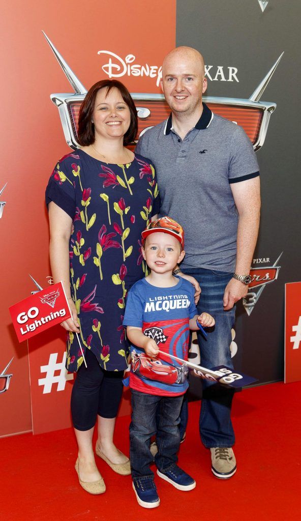 Michelle, James (4) and Padraig McDermott from Newtownmountkennedy pictured at the Irish premiere of Disney Pixar's Cars 3 in the Odeon Cinema Point Square, 9th July 2017. Picture by Andres Poveda