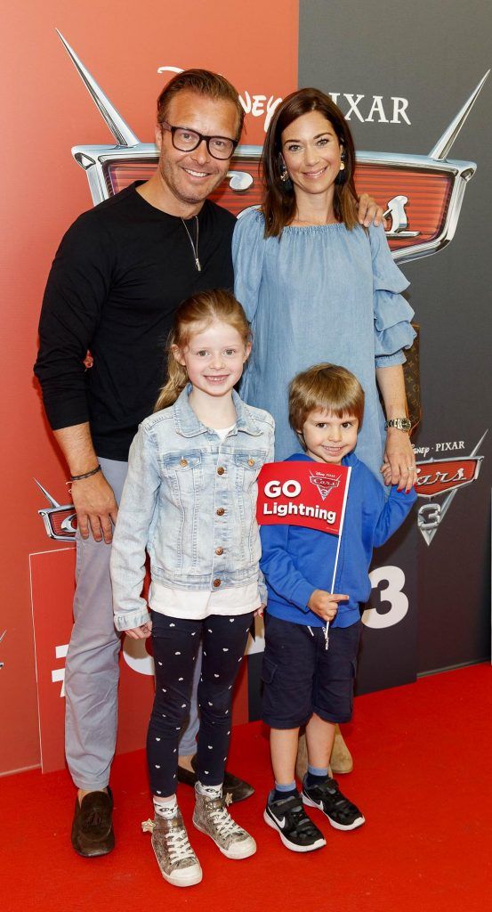 Simon and Ellie (7), Sebastian Stokes (4) and Nicky Lavern pictured at the Irish premiere of Disney Pixar's Cars 3 in the Odeon Cinema Point Square, 9th July 2017. Picture by Andres Poveda
