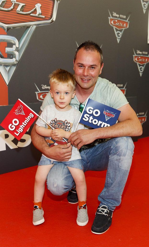 Calum (3) and Miguel Marini from Newbridge pictured at the Irish premiere of Disney Pixar's Cars 3 in the Odeon Cinema Point Square, 9th July 2017. Picture by Andres Poveda