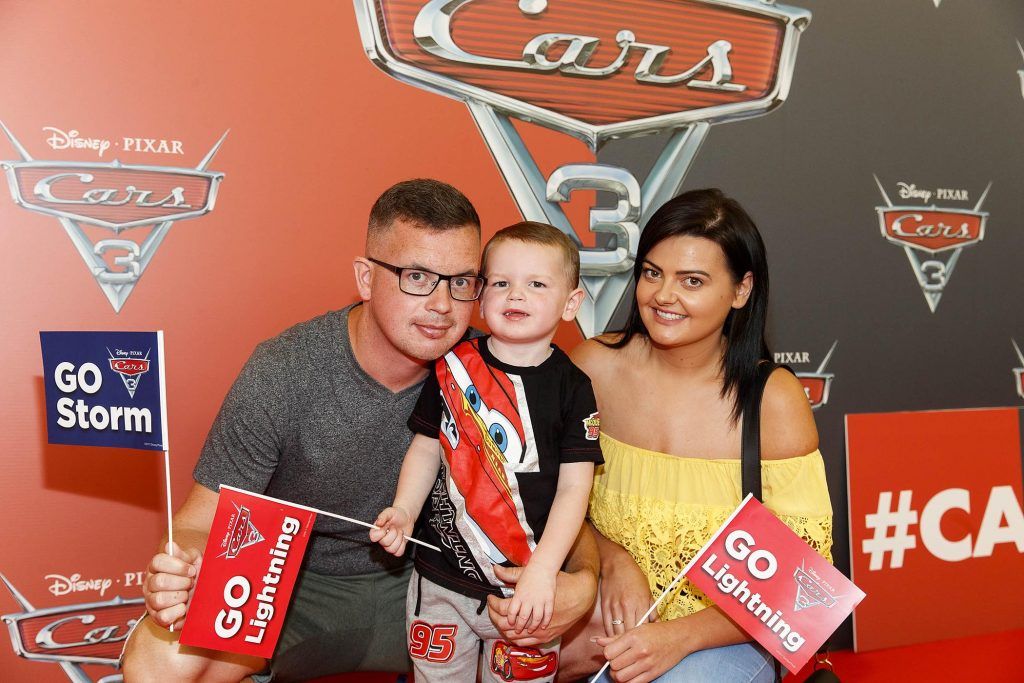 Luke and Oisin Dignam (3) and Karen O'Neill pictured at the Irish premiere of Disney Pixar's Cars 3 in the Odeon Cinema Point Square, 9th July 2017. Picture by Andres Poveda