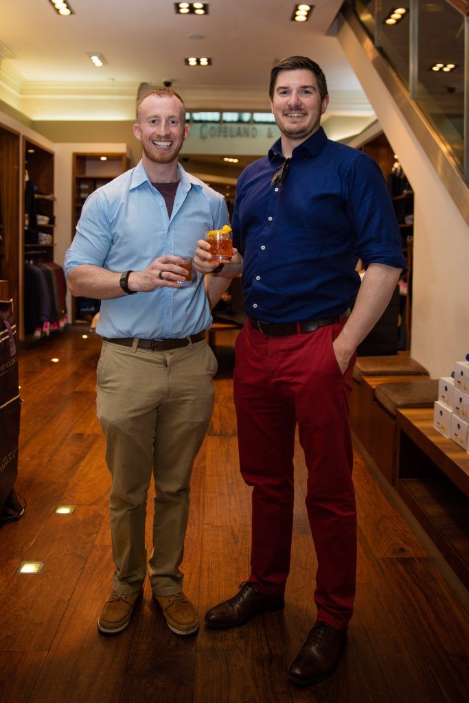 Pictured at the Powers Irish Whiskey Event in Louis Copeland, Wicklow Street were Michael Cowman & Fiachra Lambe. Photo by Dublin Daily Photography