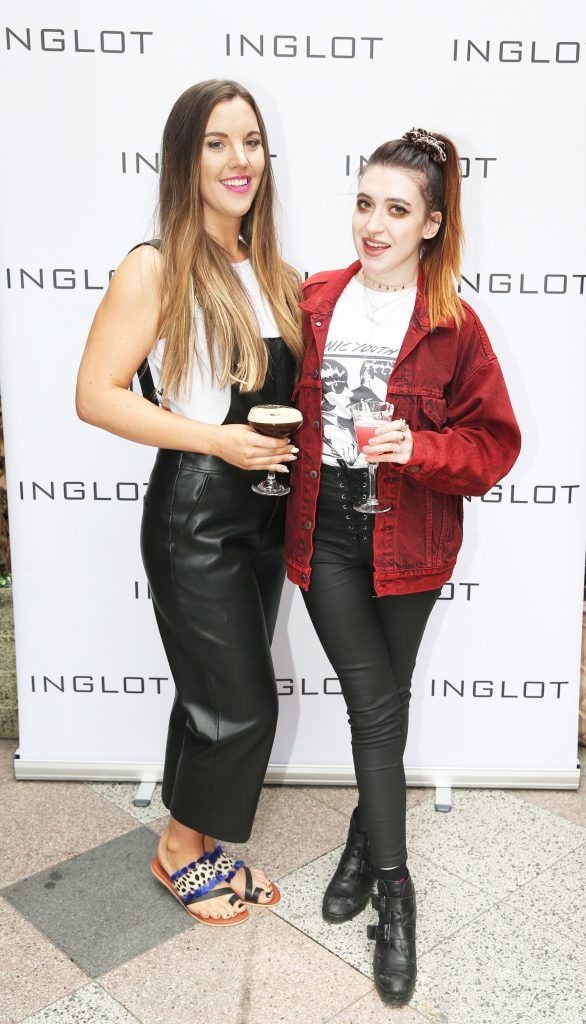 Sarah Hanrahan and Leanne Woodfull pictured at the launch of Inglot's new 'Signature Collection' of eyeshadow palettes in Nolita's garden terrace. Photograph: Leon Farrell / Photocall Ireland