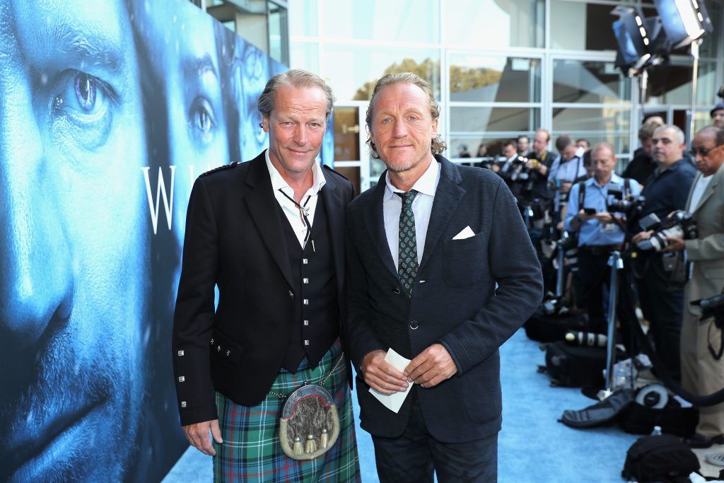 Actor Iain Glen and Jerome Flynn attend the premiere of HBO's "Game Of Thrones" season 7 at Walt Disney Concert Hall on July 12, 2017 in Los Angeles, California.  (Photo by Neilson Barnard/Getty Images)