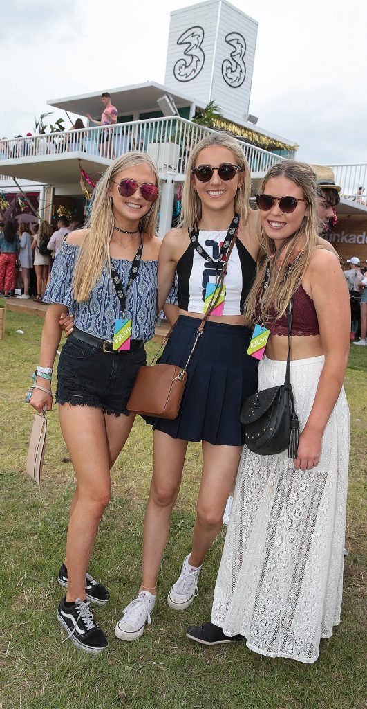 Caoimhe Kirwan, Ella Tubridy and Kate Flynn at the 3Live experience at Longitude in Marlay Park, Dublin (14th July 2017). Picture by Brian McEvoy