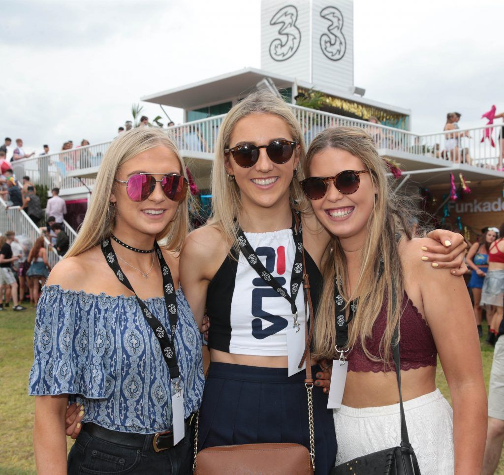 Caoimhe Kirwan, Ella Tubridy and Kate Flynn  at the 3Live experience at Longitude in Marlay Park, Dublin (14th July 2017). Picture by Brian McEvoy
