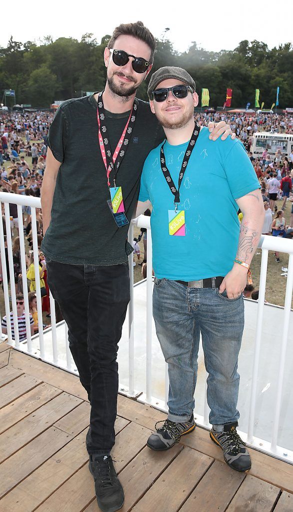 Jay Boland from Kodaline and Conor Biddle at the 3Live experience at Longitude in Marlay Park, Dublin (16th July 2017). Picture by Brian McEvoy