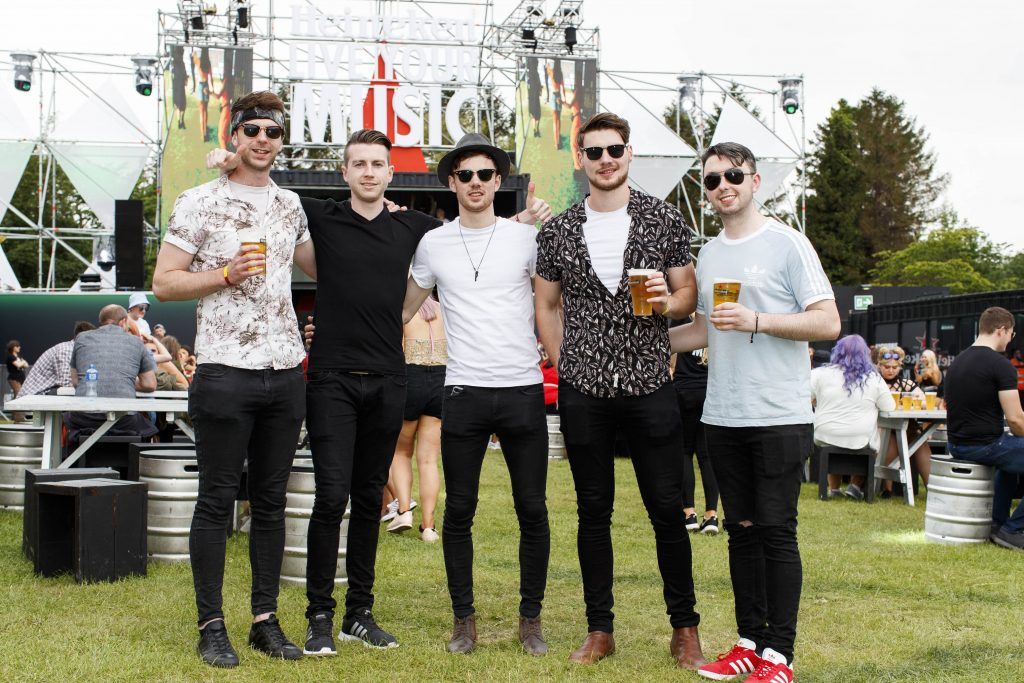 Members of the band  Brave Giant, Podge Gill, Emmett Colum, Ross McNerney, Mark Prunty and David Kilbride pictured at the Heineken 'Live Your Music' area, a new music experience that the crowd can control, at Longitude Festival 2017, Marlay Park. Picture by Andres Poveda