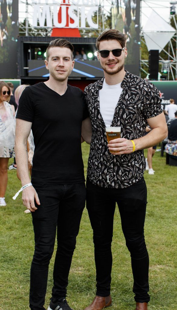 Emmett Colum and Mark Prunty pictured at the Heineken 'Live Your Music' area, a new music experience that the crowd can control, at Longitude Festival 2017, Marlay Park. Picture by Andres Poveda