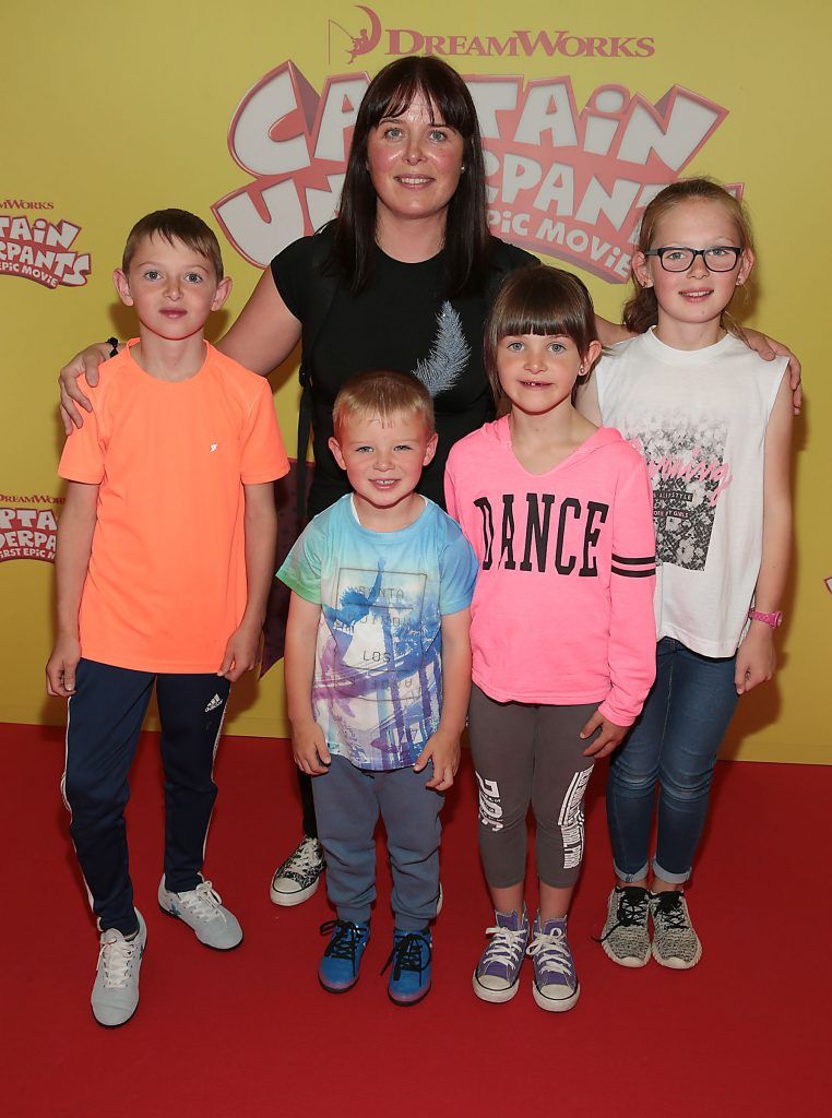 Margaret Dunne, Joshua Dunne,  Benjiman Dunne Elisabeth Dunne and Victoria Dunne at the special family preview screening of Captain Underpants: The First Epic Movie at the Odeon Cinema in Point Village, Dublin. Photo by Brian McEvoy