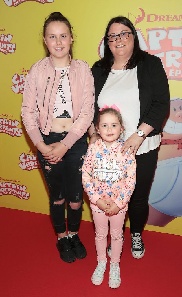 Cheryl Brophy, Aoife Brophy and Lilly Brophy  at the special family preview screening of Captain Underpants: The First Epic Movie at the Odeon Cinema in Point Village, Dublin. Photo by Brian McEvoy