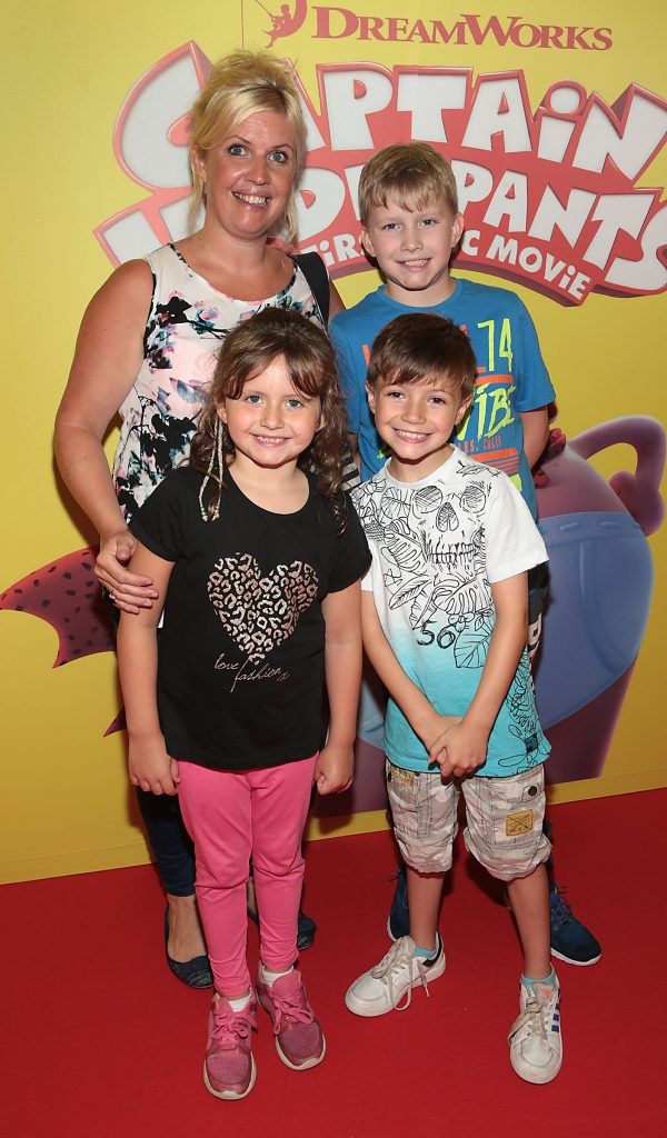 Michelle Culverwell, Adam Culverwell, Madison Culverwell and Dylan Brady at the special family preview screening of Captain Underpants: The First Epic Movie at the Odeon Cinema in Point Village, Dublin. Photo by Brian McEvoy