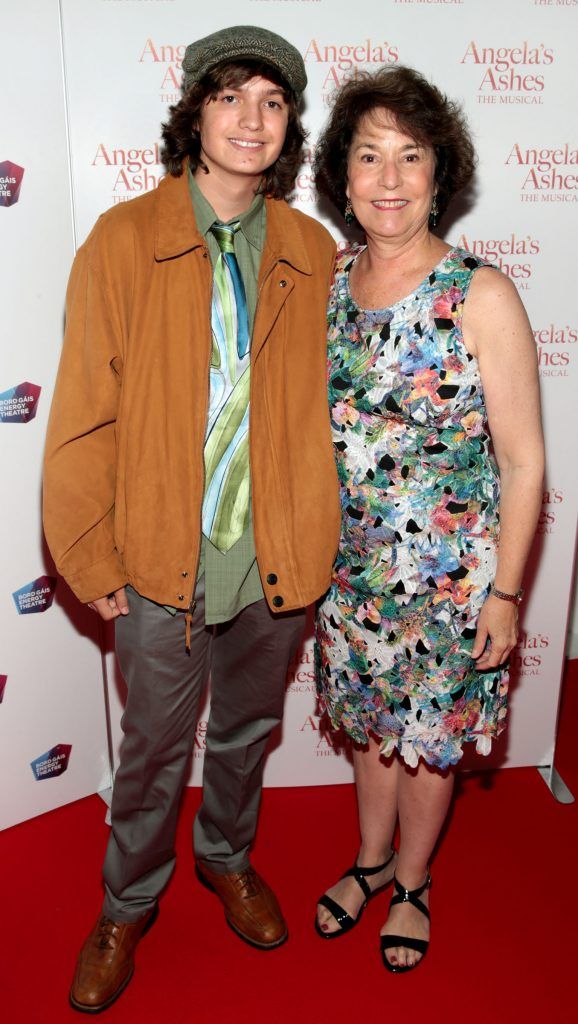 Ellen McCourt, wife of the late Irish/American author Frank McCourt, with grandson Jack McCourt at the World Premiere of Angela's Ashes the Musical at the Bord Gais Energy Theatre, Dublin. Photo by Brian McEvoy