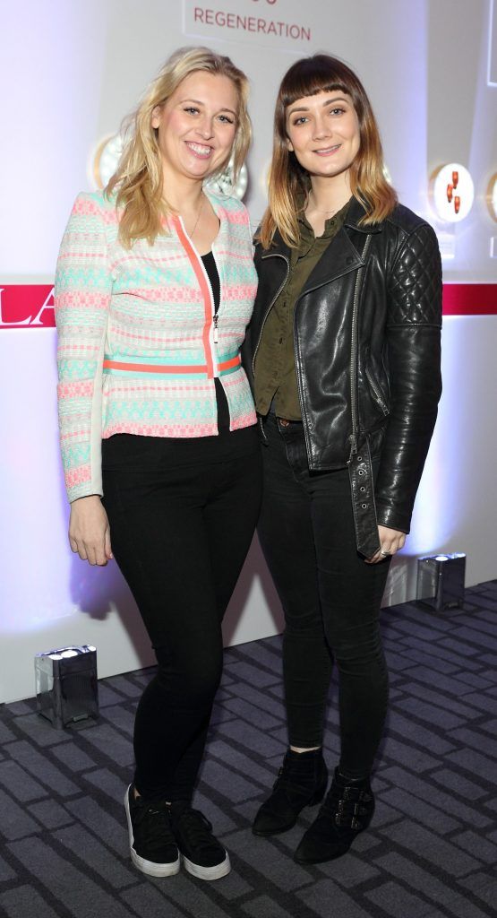 Andrea Kissane and Sharon Gray at the unveil of the 8th Generation of Clarins Double Serum at the Marker Hotel, Dublin. Photo by Brian McEvoy Photography