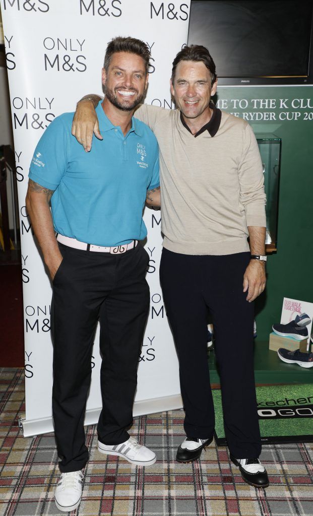 Keith Duffy and Dougray Scott at the 2017 Marks & Spencer Ireland Marie Keating Foundation Celebrity Golf Classic which took place on the Palmer Course at the K Club. Photo by Kieran Harnett