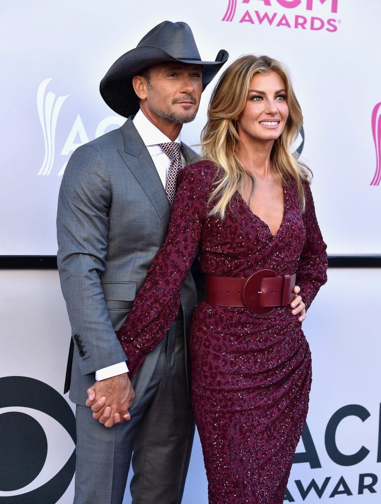 Recording artists Tim McGraw (L) and Faith Hill attend the 52nd Academy Of Country Music Awards at Toshiba Plaza on April 2, 2017 in Las Vegas, Nevada.  (Photo by Frazer Harrison/Getty Images)