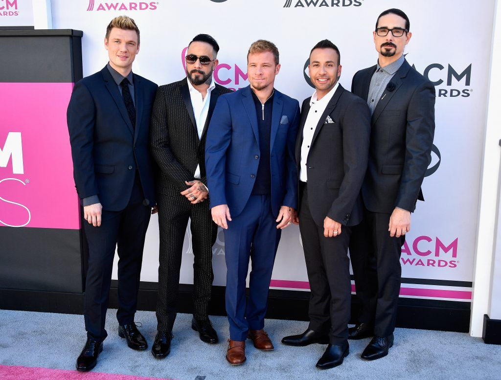 (L-R) Recording artsits Nick Carter, AJ McLean, Brian Littrell, Howie D, and Kevin Richardson of music group Backstreet Boys attend the 52nd Academy Of Country Music Awards at Toshiba Plaza on April 2, 2017 in Las Vegas, Nevada.  (Photo by Frazer Harrison/Getty Images)