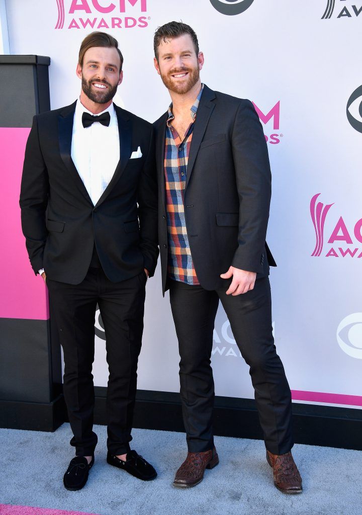 Recording artist/TV personalities Robby Hayes (L) and James McCoy Taylor attend the 52nd Academy Of Country Music Awards at Toshiba Plaza on April 2, 2017 in Las Vegas, Nevada.  (Photo by Frazer Harrison/Getty Images)