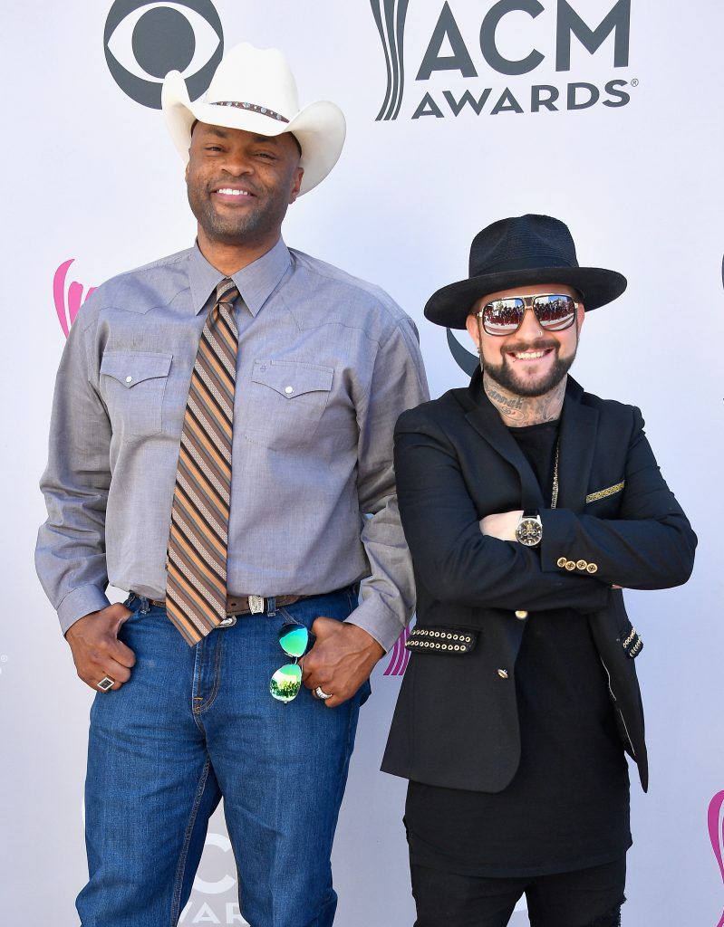 Recording artists Cowboy Troy (L) and DJ Sinister attend the 52nd Academy Of Country Music Awards at Toshiba Plaza on April 2, 2017 in Las Vegas, Nevada.  (Photo by Frazer Harrison/Getty Images)