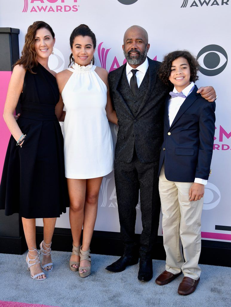 (L-R) Beth Leonard, Daniella Rose Rucker, recording artist Darius Rucker, and Jack Rucker attend the 52nd Academy Of Country Music Awards at Toshiba Plaza on April 2, 2017 in Las Vegas, Nevada.  (Photo by Frazer Harrison/Getty Images)