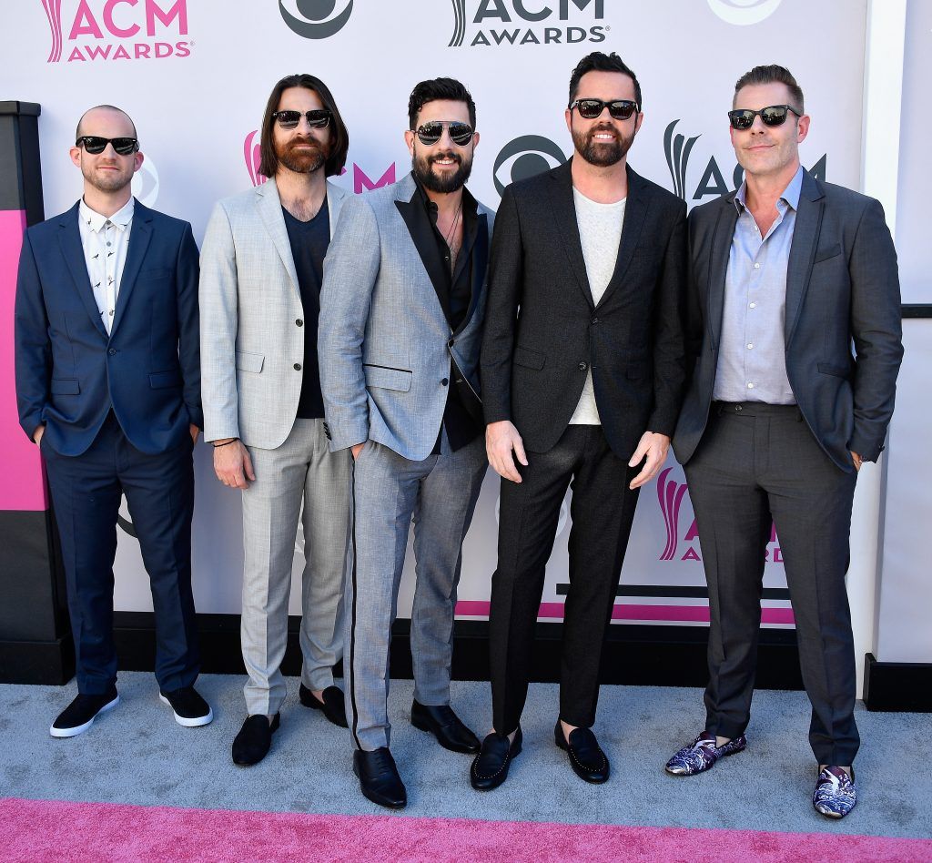 (L-R) Recording artists Whit Sellers, Geoff Sprung, Matthew Ramsey, Brad Tursi and Trevor Rosen of music group Old Dominion attend the 52nd Academy Of Country Music Awards at Toshiba Plaza on April 2, 2017 in Las Vegas, Nevada.  (Photo by Frazer Harrison/Getty Images)